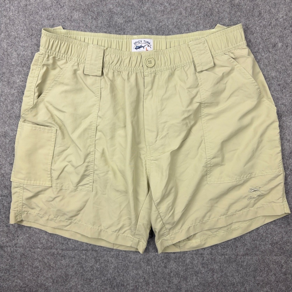 Spicy Tuna Shorts Mens Large Tan Ripstop Nylon Fishing Cargo Utility Outdoor